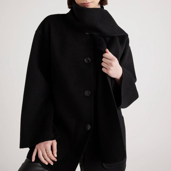 NEW Quince Double Faced Merino Wool Scarf Coat S Black - Picture 2 of 16